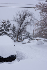 Snowy neighborhood streets snowstorm