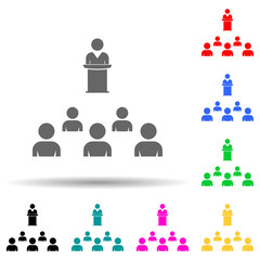 presentation to the audience multi color style icon. Simple glyph, flat vector of conversation and friendship icons for ui and ux, website or mobile application