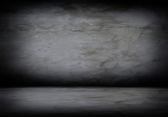Grunge interior room with concrete wall and floor. Empty concrete space.
