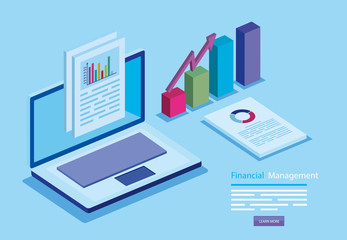 financial management with laptop and infographic vector illustration design