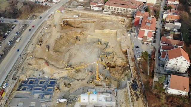 Aerial view of machinery working on a large construction site