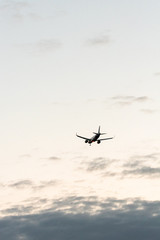 Fototapeta na wymiar White sky airplane space for text urban mist smog landing