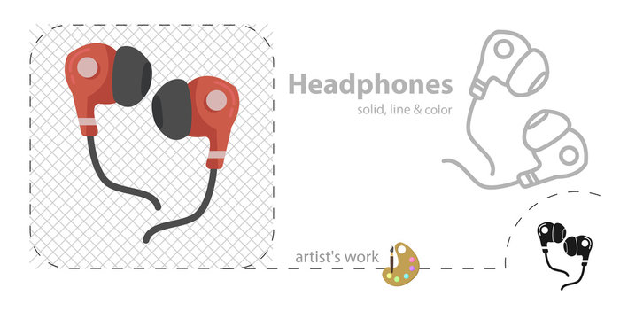 headphones flat, solid, line icon