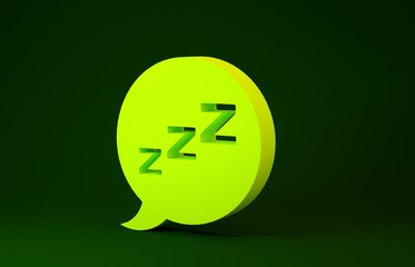 Yellow Speech bubble with snoring icon isolated on green background. Concept of sleeping, insomnia, alarm clock app, deep sleep, awakening. Minimalism concept. 3d illustration 3D render