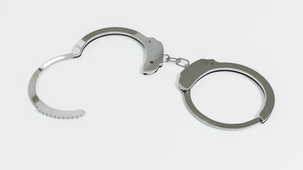 Metal handcuffs isolated on the white background 3d illustration render