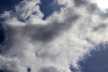 blue sky white space cloud background with light bright of sun. weather at day and  sky clear and sunlight. view blue sky weather in summer and air beauty