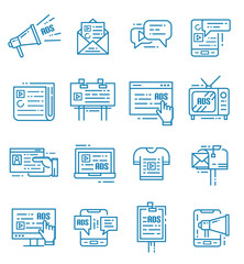 Fototapeta premium Set of advertising and marketing icons with outline style.