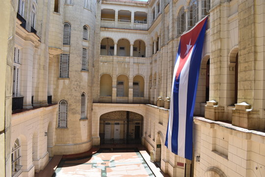 Flag hanging outside at the Museum of the Revolution in Havana