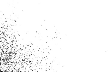 Black grainy textured and isolated on white background glitter and sprinkles. Distress overlay of sugar and salt. Grunge design elements. Vector.