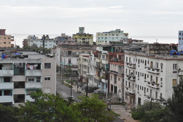 Fototapeta na wymiar cityscape of buildings in Vedado Havana along el Malecon