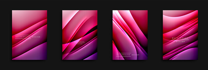 Wave covers set with fluid gradients. Dynamic trendy abstract background with flowing wavy lines. Vector Illustration