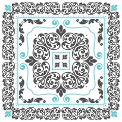 Square frame set template. Bandana with vintage ornament.