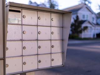Up close photo of a multi-section mail box in one of neighborhoods of Hillsboro, Oregon
