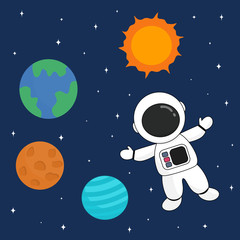 Obraz na płótnie Canvas Hand drawn astronaut cartoon in the galaxy, kids art, vector illustration