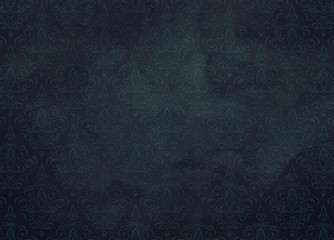 Deep Dark Cool Charcoal Damask Wallpaper Pattern With Watercolor Stains