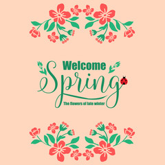 Crowd of beautiful leaf and flower frame, for welcome spring greeting card template design. Vector