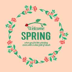 Cute pattern of leaf and floral frame design, for welcome spring greeting card design. Vector