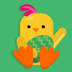 cute chicken holding easter egg isolated vector illustration 