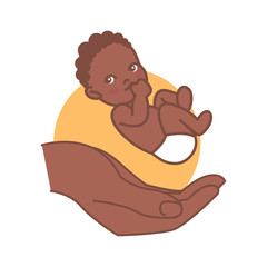 Newborn on Hand. Isolated. Baby care.