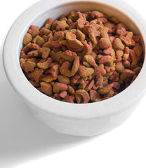 Cat food bowl on white