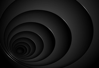 Abstract black background with circles. Round holes of different sizes with a shadow. 3D effect of deep remote space, tunnel, pipe. Modern exquisite template for the background. Vector illustration