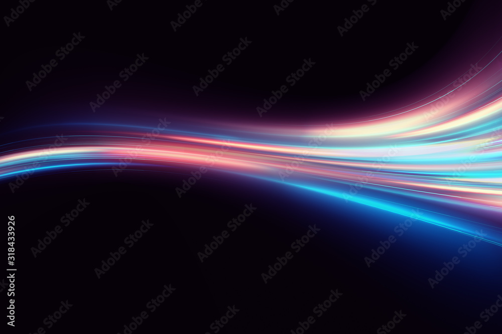 Aufkleber light speed zoom travel in deep space background 3d illustration.