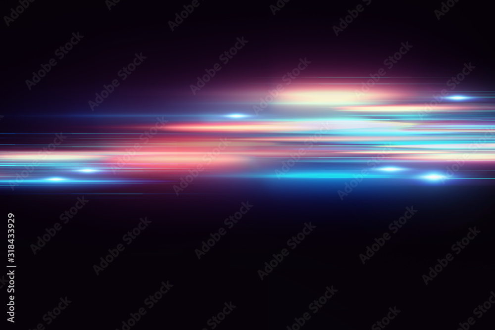 Aufkleber light speed zoom travel in deep space background 3d illustration.