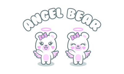 Cute angel bear mascot logo design isolated on white background