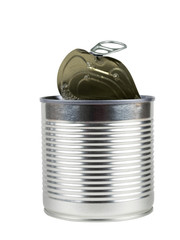 Open can for canned food isolated on a white background.