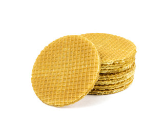 Fresh waffles with caramel cream isolated on a white background.