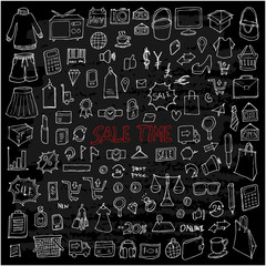 Set of Shopping Drawing illustration Hand drawn doodle Sketch line vector eps10