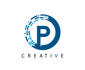 Circle P Letter Digital Network , Technology and digital abstract line P network circuit vector logo.