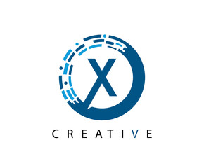 Circle X Letter Digital Network , Technology and digital abstract line X network circuit vector logo.