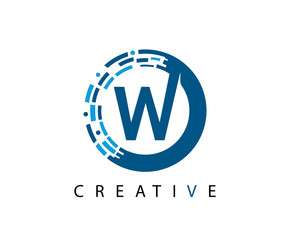 Circle W Letter Digital Network , Technology and digital abstract line W network circuit vector logo.