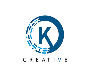 Circle K Letter Digital Network , Technology and digital abstract line K network circuit vector logo.