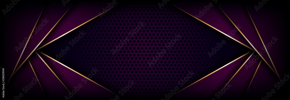 Canvas Prints abstract modern futuristic dark purple with gold line overlap layers background