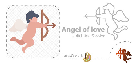 angel of love with bow flat, solid, line icon