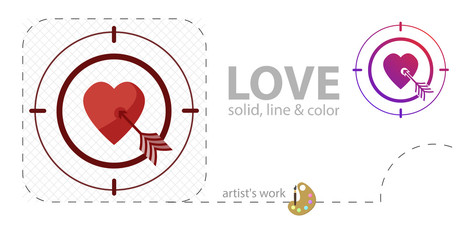 Obraz premium arrow pierces the heart flat, solid, line icon