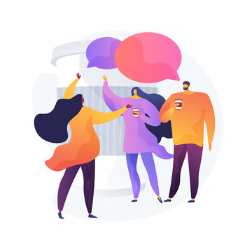 Young adults, colleagues on break from work. Friends meeting, coworkers communication, friendly conversation. People drinking coffee and talking. Vector isolated concept metaphor illustration