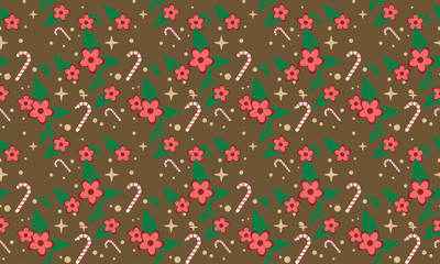 Unique flower pattern background for Christmas, with leaf and flower modern drawing.