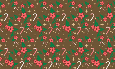 Unique flower pattern background for Christmas, with leaf and flower modern drawing.