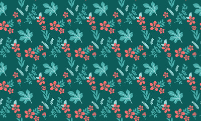 Fototapeta na wymiar Seamless Christmas floral pattern background, with leaf and floral cute drawing.