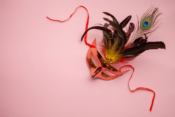 Venetian carnival mask  on a color background. Mardi Gras concept