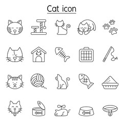 Cat icons set in thin line style
