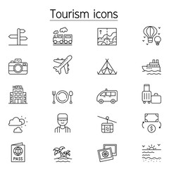 Tourism icon set in thin line style
