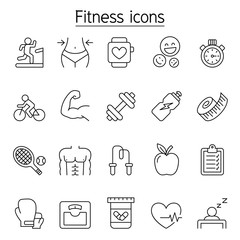 Fitness icon set in thin line style