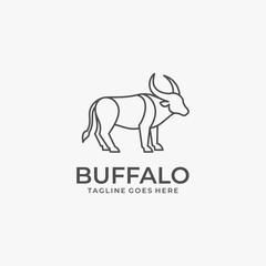 Vector Logo Illustration Wild Buffalo Line Art Style