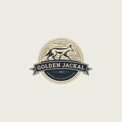 Vector Logo Illustration Golden jackal Walking Vintage Badge