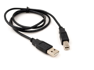 Priter USB Cable on white background. selective focus