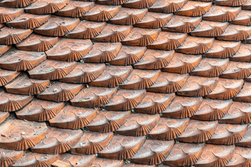 traditional clay roof tiles of chinese asian temple background texture